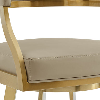 30" Sand And Gold Faux Leather And Steel Low Back Bar Height Swivel Bar Chair