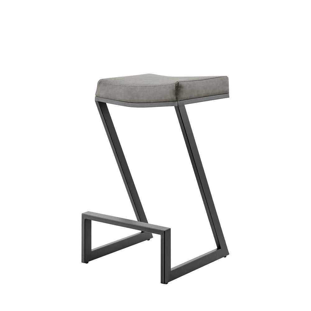 26" Gray And Black Faux Leather And Iron Backless Counter Height Bar Chair