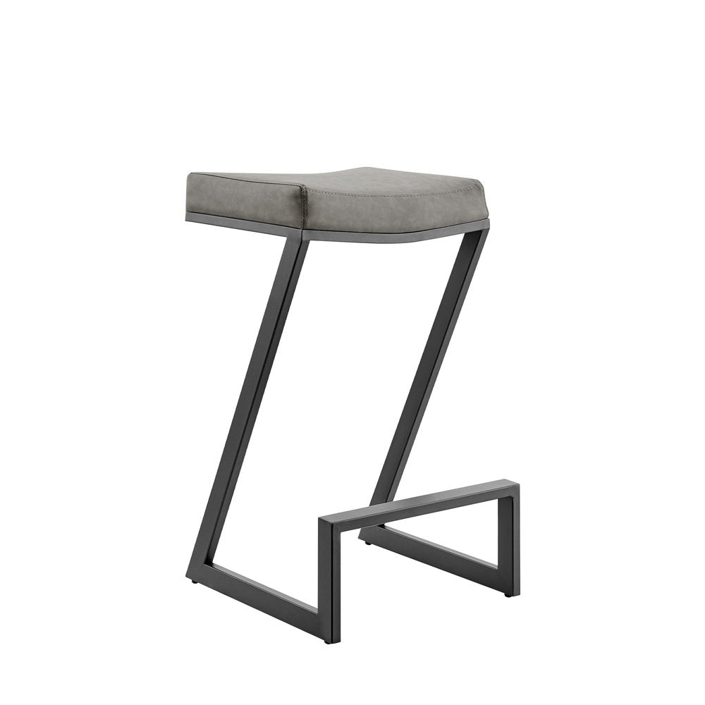 26" Gray And Black Faux Leather And Iron Backless Counter Height Bar Chair