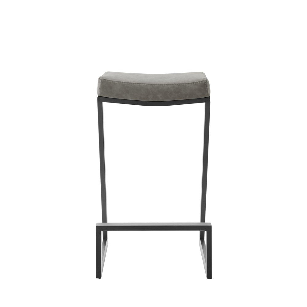 26" Gray And Black Faux Leather And Iron Backless Counter Height Bar Chair