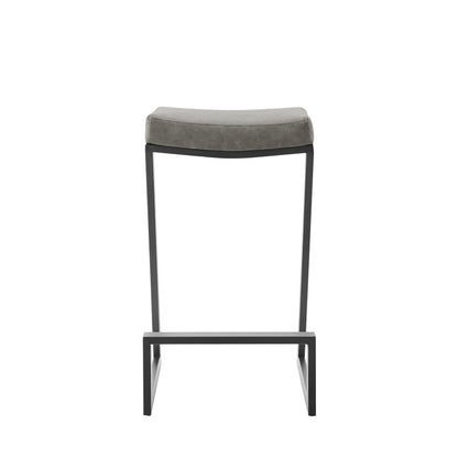 26" Gray And Black Faux Leather And Iron Backless Counter Height Bar Chair
