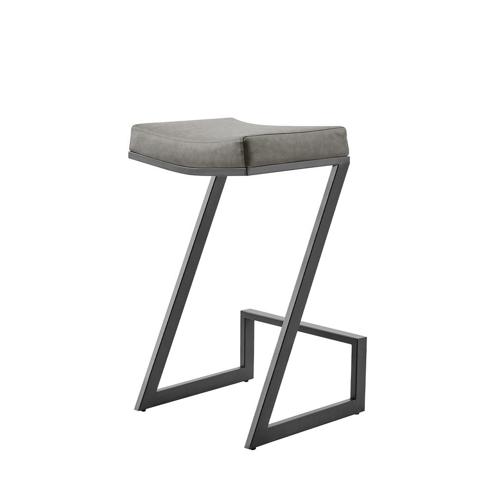 26" Gray And Black Faux Leather And Iron Backless Counter Height Bar Chair