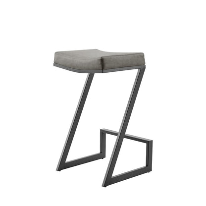 26" Gray And Black Faux Leather And Iron Backless Counter Height Bar Chair