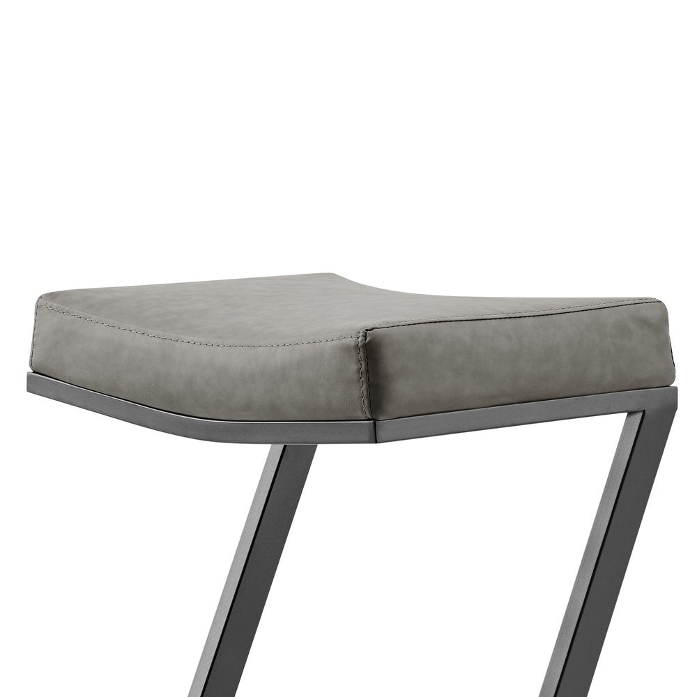 26" Gray And Black Faux Leather And Iron Backless Counter Height Bar Chair