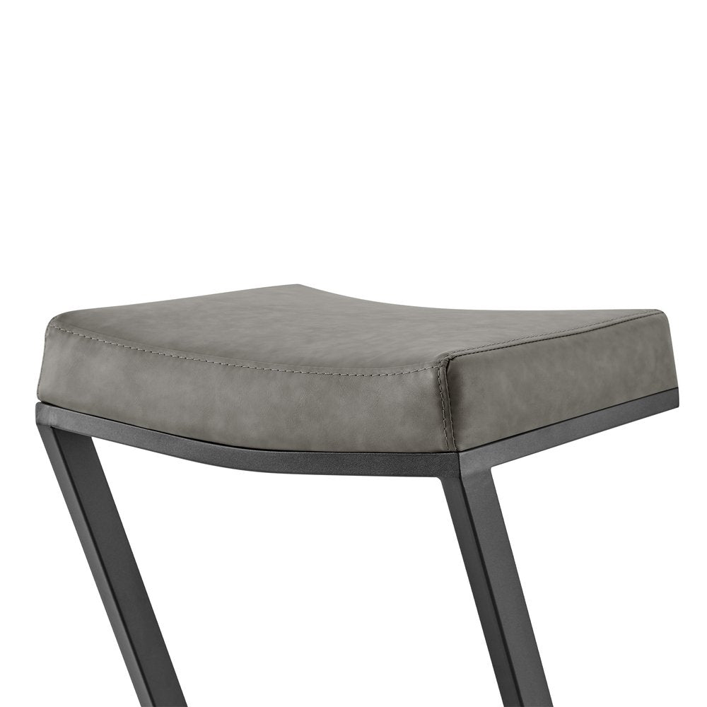 26" Gray And Black Faux Leather And Iron Backless Counter Height Bar Chair