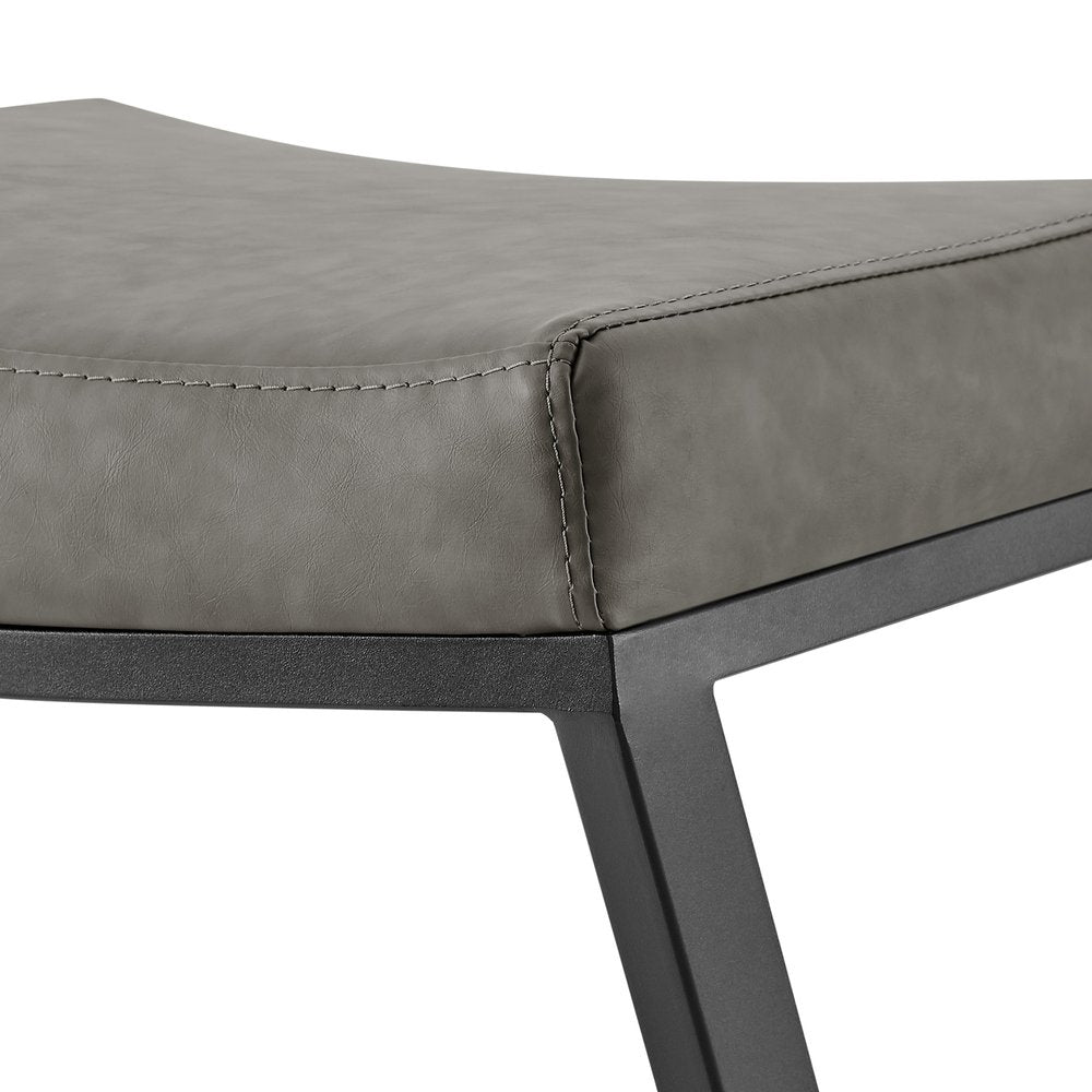 26" Gray And Black Faux Leather And Iron Backless Counter Height Bar Chair