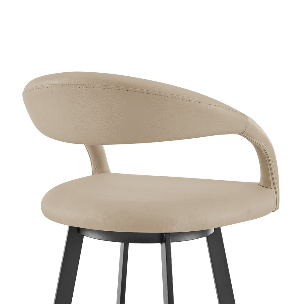 26" Beige And Black Faux Leather And Iron Low Back Counter Height Swivel Bar Chair