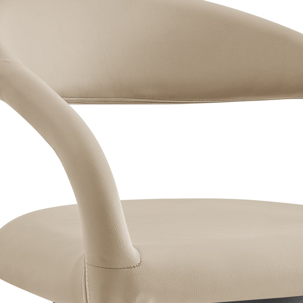 26" Beige And Black Faux Leather And Iron Low Back Counter Height Swivel Bar Chair