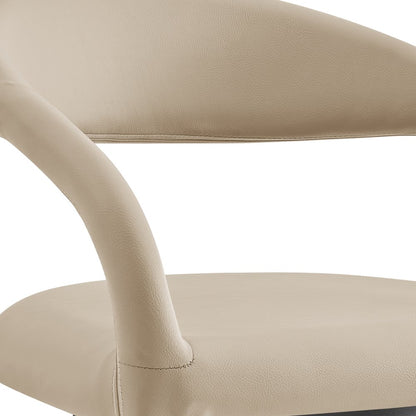 26" Beige And Black Faux Leather And Iron Low Back Counter Height Swivel Bar Chair