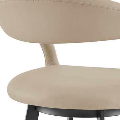 26" Beige And Black Faux Leather And Iron Low Back Counter Height Swivel Bar Chair