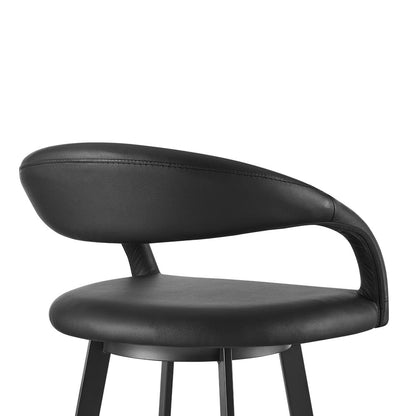 26" Black Faux Leather And Iron Low Back Counter Height Swivel Bar Chair
