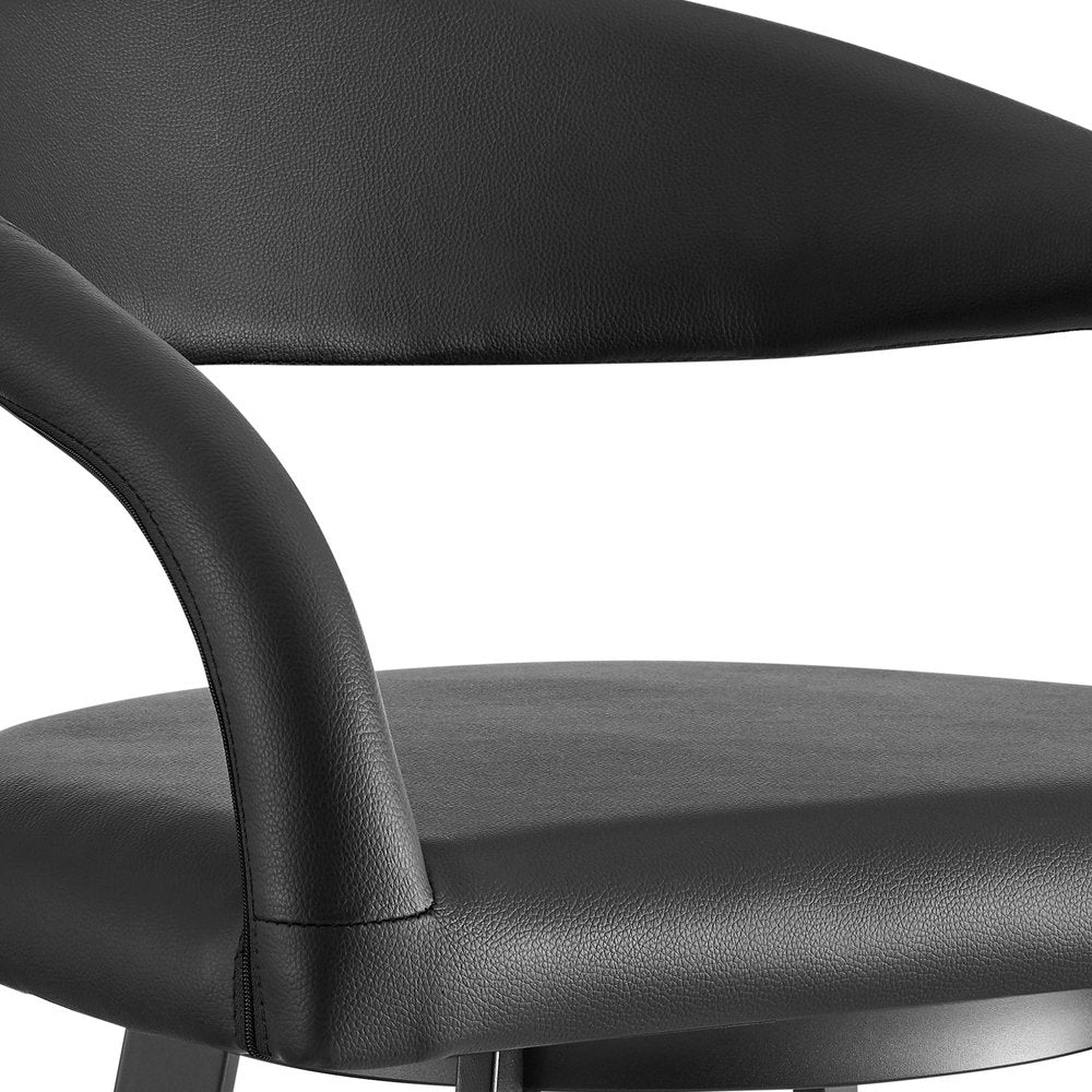 26" Black Faux Leather And Iron Low Back Counter Height Swivel Bar Chair