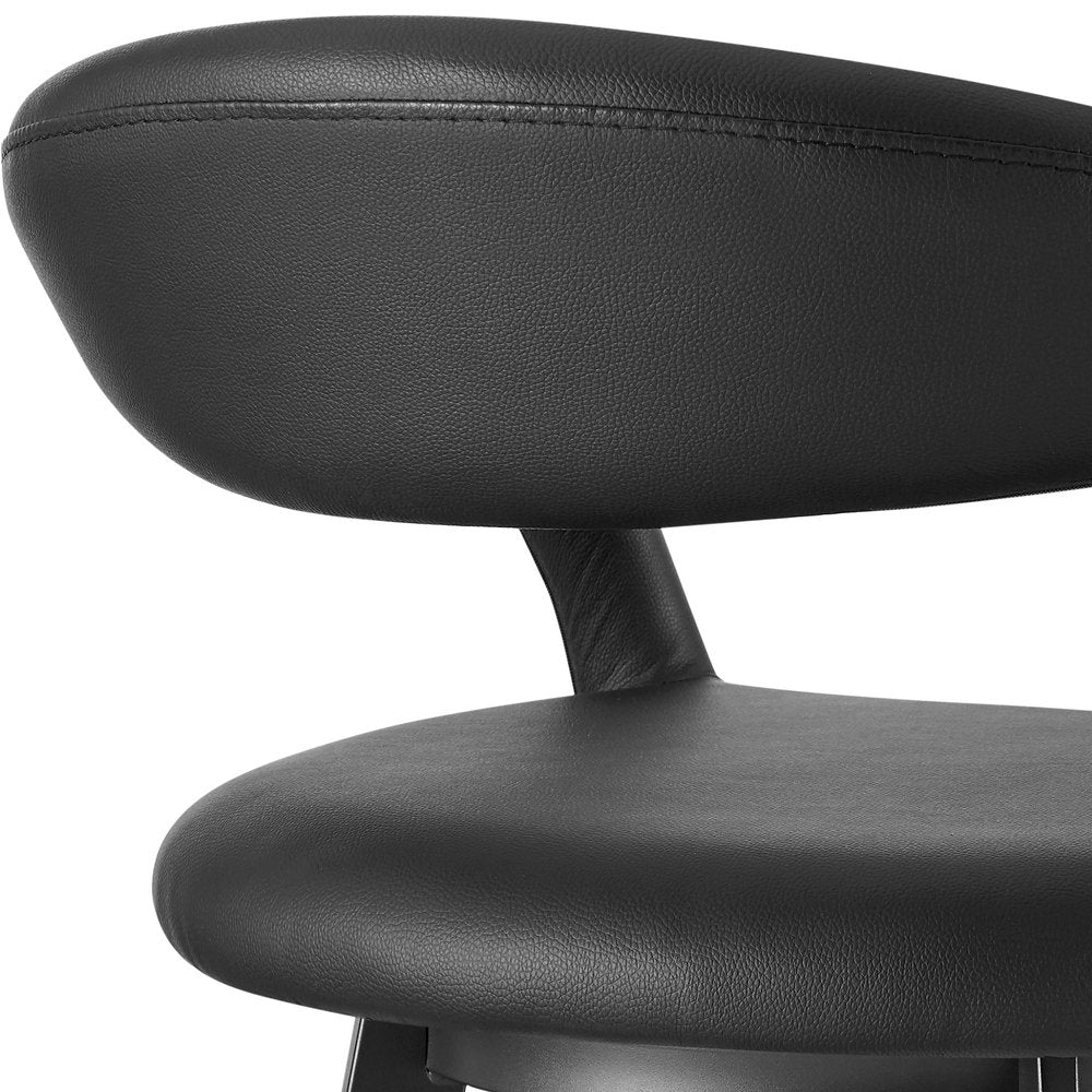 26" Black Faux Leather And Iron Low Back Counter Height Swivel Bar Chair
