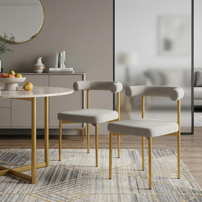 Set of Two Gray And Gold Upholstered Polyester Open Back Dining Side Chairs