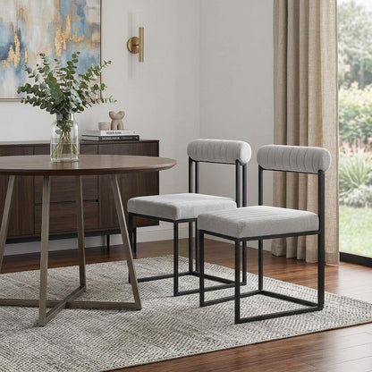Set of Two Gray And Black Upholstered Polyester Open Back Dining Side Chairs
