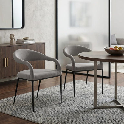 Set of Two Gray And Black Upholstered Polyester Open Back Dining Arm Chairs