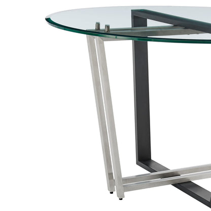 48" Clear And Black Glass And Iron Sled Base Round Top Dining Table
