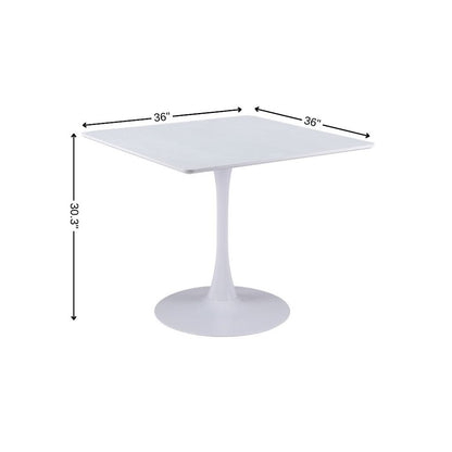 36" White Wood and Steel Pedestal Base Square Dining Table