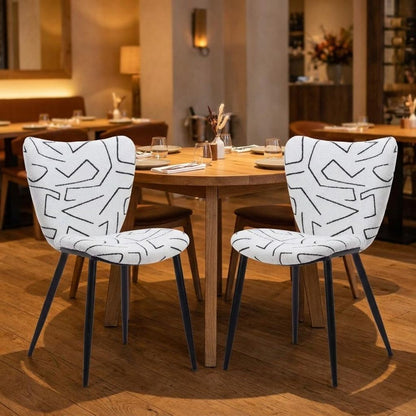 Set of Two White and Black Upholstered Faux Shearling Dining Side Chairs