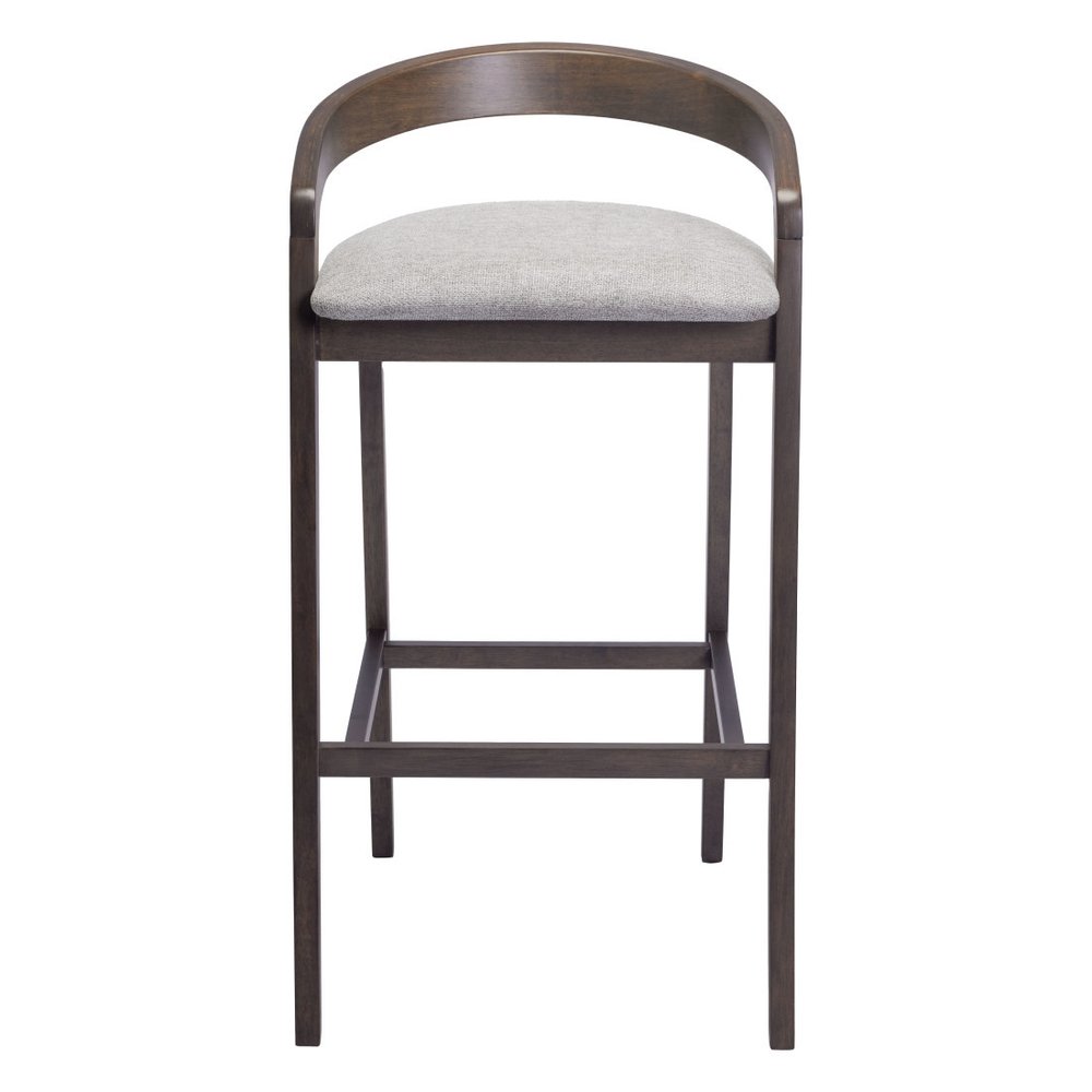 Set of Two 31" Gray And Espresso Fabric And Solid Wood Low Back Bar Height Bar Chairs