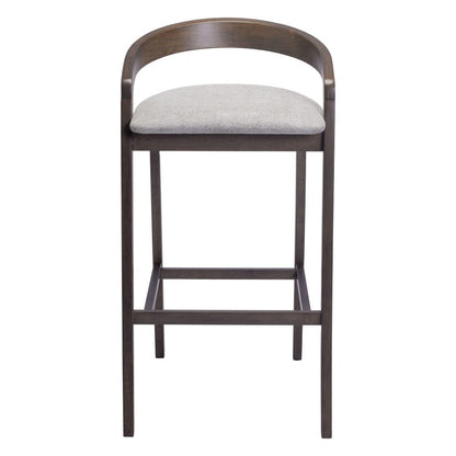 Set of Two 31" Gray And Espresso Fabric And Solid Wood Low Back Bar Height Bar Chairs