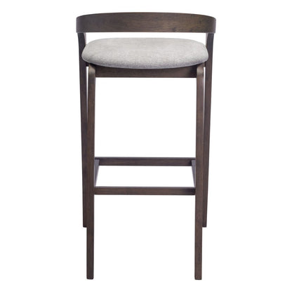 Set of Two 31" Gray And Espresso Fabric And Solid Wood Low Back Bar Height Bar Chairs