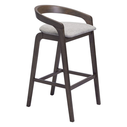Set of Two 31" Gray And Espresso Fabric And Solid Wood Low Back Bar Height Bar Chairs