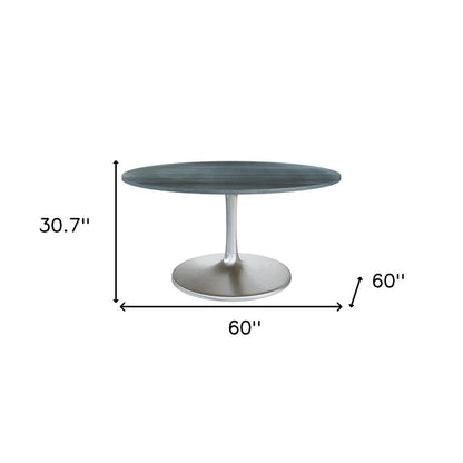 60" Gray and Silver Marble and Aluminum Pedestal Base Round Top Dining Table