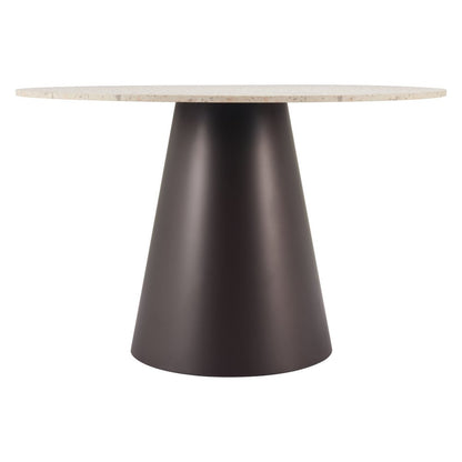 48" Beige and Black Wood and Steel Faux Terrazzo Round Top Dining Table