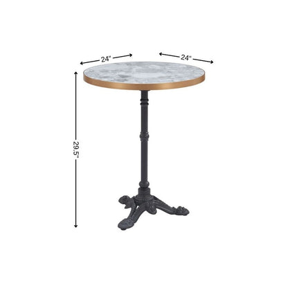24" White And Black Wood And Aluminum Indoor Outdoor Pedestal Base Round Top Dining Table