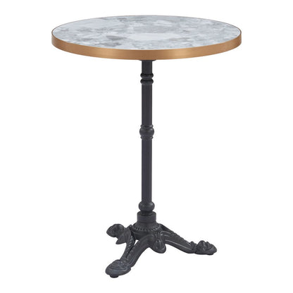 24" White And Black Wood And Aluminum Indoor Outdoor Pedestal Base Round Top Dining Table