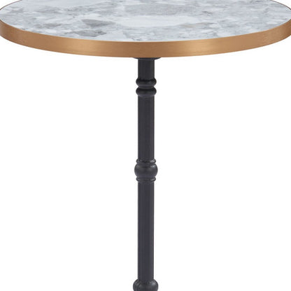 24" White And Black Wood And Aluminum Indoor Outdoor Pedestal Base Round Top Dining Table