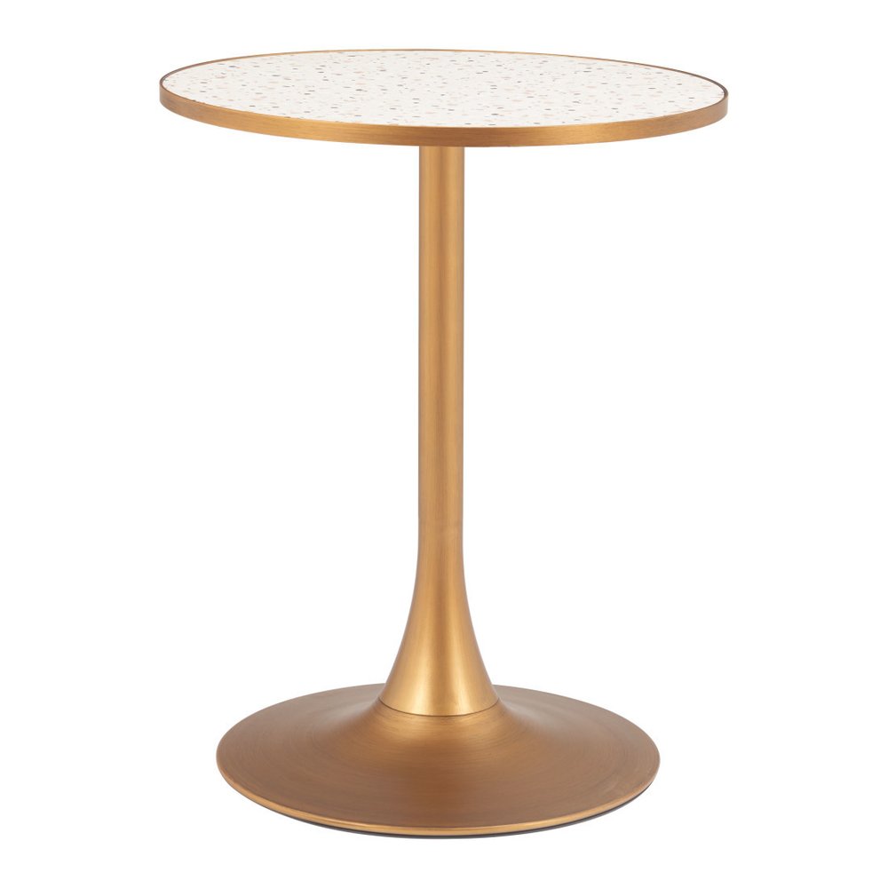 24" Beige and Gold Wood and Steel Pedestal Base Round Top Dining Table