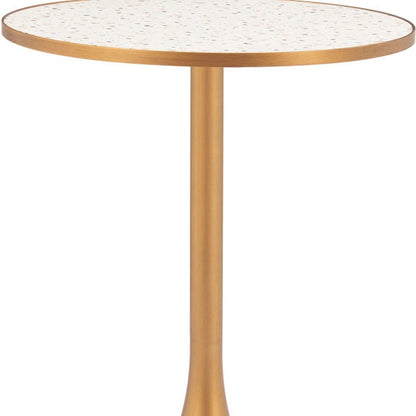 24" Beige and Gold Wood and Steel Pedestal Base Round Top Dining Table