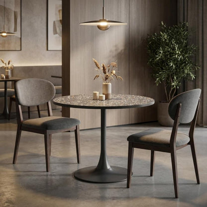 24" Black and Bronze Wood and Steel Pedestal Base Round Top Dining Table
