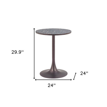 24" Black and Bronze Wood and Steel Pedestal Base Round Top Dining Table