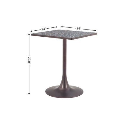24" Black Wood and Steel Faux Terrazzo Pedestal Base Square Dining Table