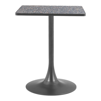24" Black Wood and Steel Faux Terrazzo Pedestal Base Square Dining Table