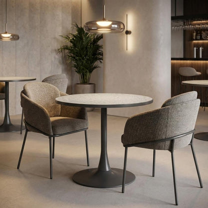 24" Gray and Bronze Wood and Steel Pedestal Base Round Top Dining Table