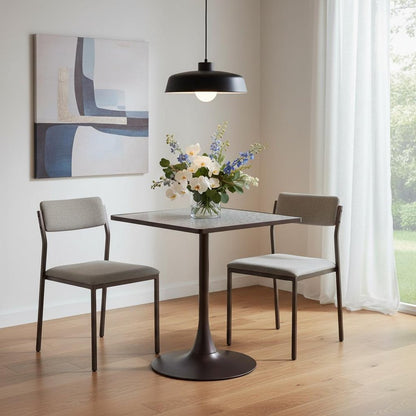 24" Gray Wood and Steel Faux Terrazzo Pedestal Base Square Dining Table