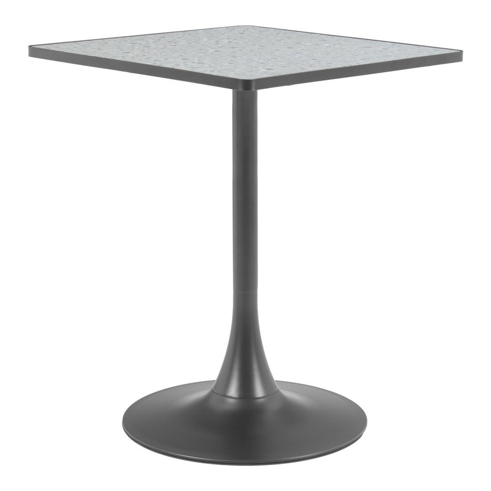 24" Gray Wood and Steel Faux Terrazzo Pedestal Base Square Dining Table