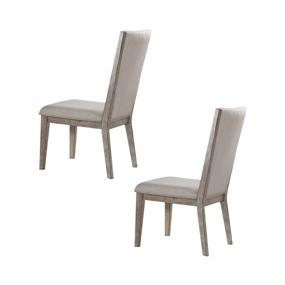 Set of Two Gray Fabric And Solid Wood Dining Side Chairs