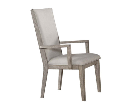 Set of Two Gray Fabric And Solid Wood Dining Arm Chairs