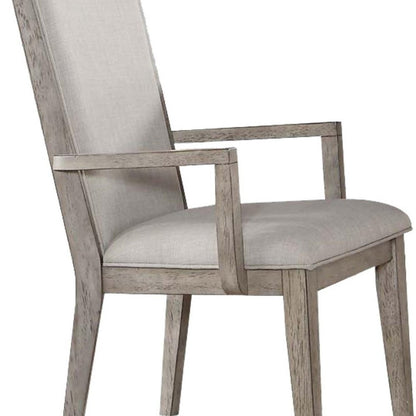Set of Two Gray Fabric And Solid Wood Dining Arm Chairs