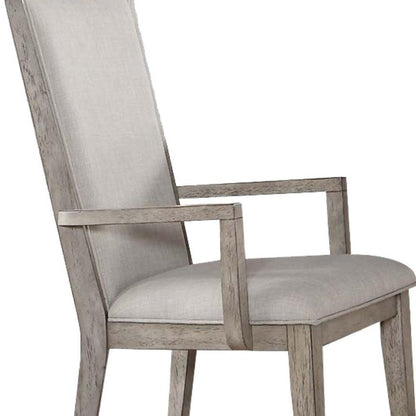Set of Two Gray Fabric And Solid Wood Dining Arm Chairs