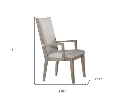 Set of Two Gray Fabric And Solid Wood Dining Arm Chairs