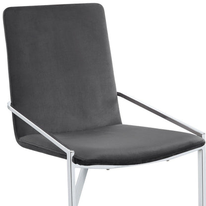 Set of Two Gray and Silver Upholstered Velvet And Metal Dining Side Chairs
