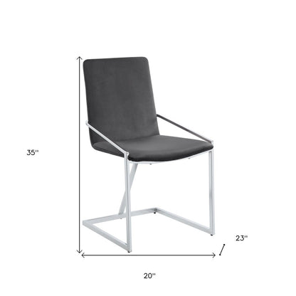 Set of Two Gray and Silver Upholstered Velvet And Metal Dining Side Chairs