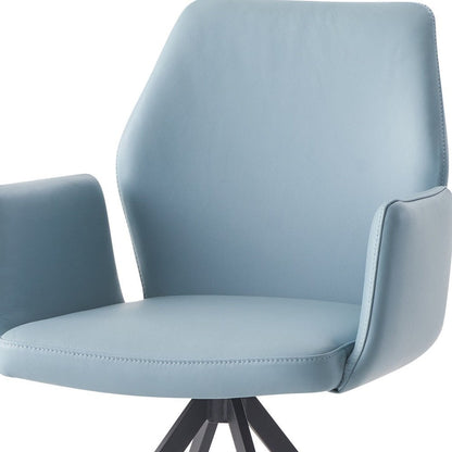 Light Blue and Black Upholstered Leather Dining Side Chair