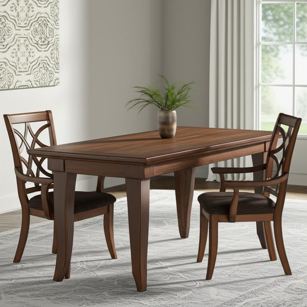 Set of Two Brown Upholstered Microfiber And Solid Wood Open Back Dining Arm Chairs